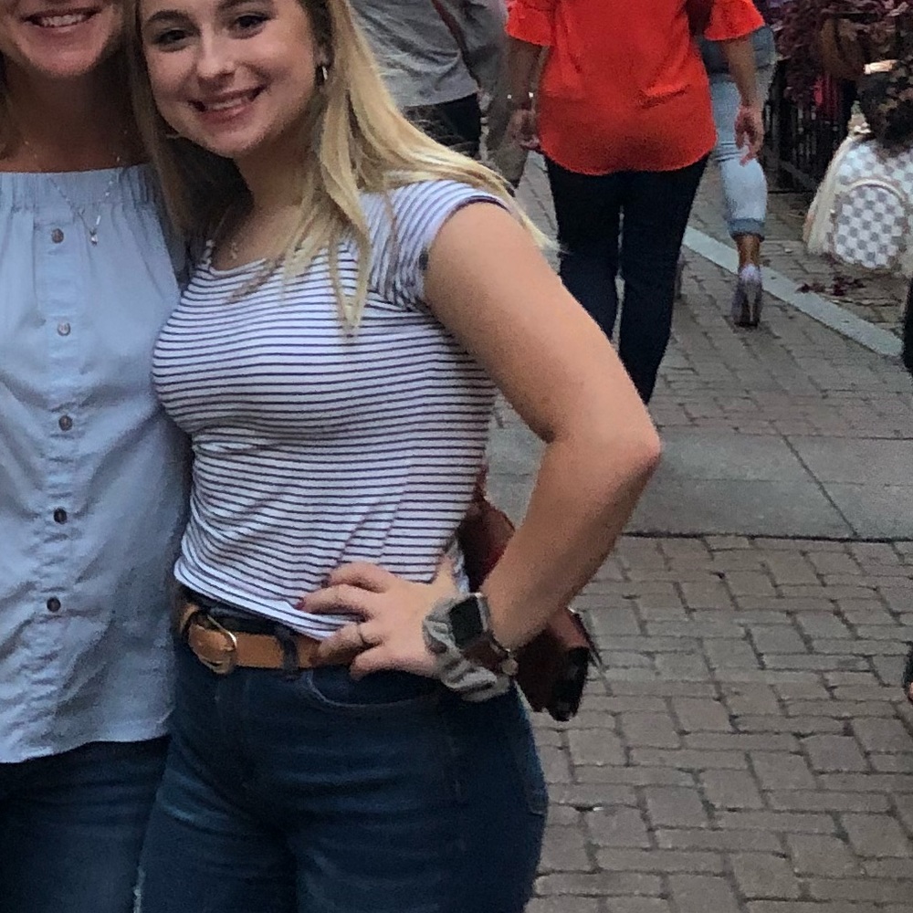 Stripped, right fitting, off the shoulder top